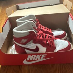 Red and white Nike shoes